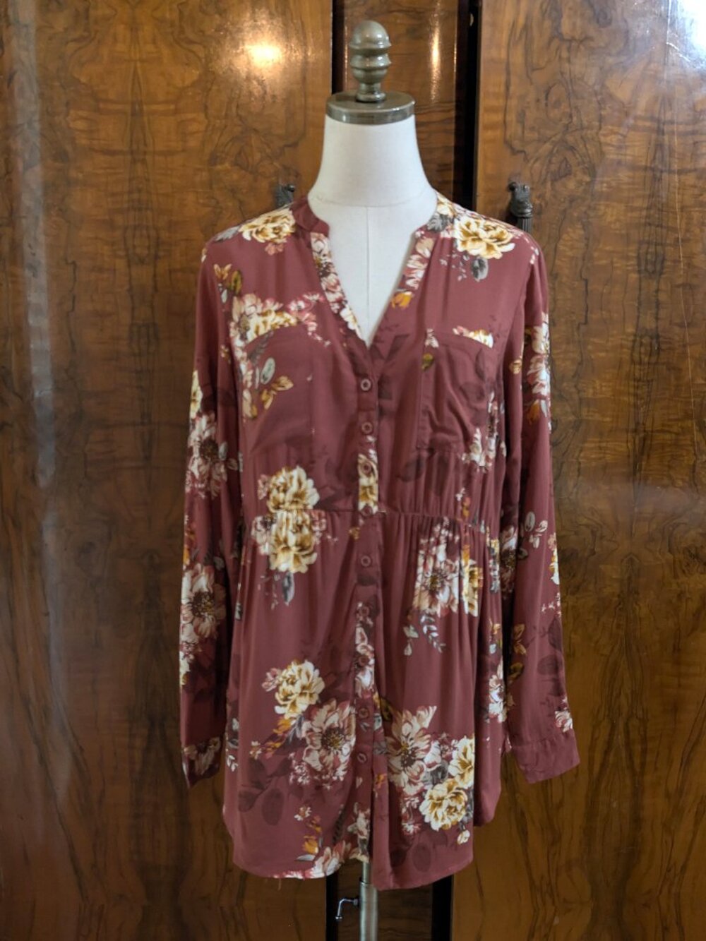 Torrid Emme Babydoll Tunic M/L 00 Yellow Floral Button Down Cottagecore